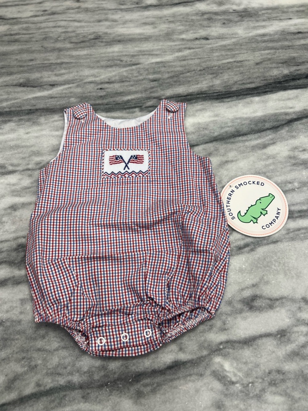 NWT Southern Smocked  co All-American Embroidered Flag Boy Bubble 12 months